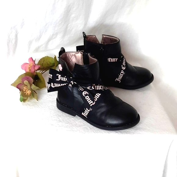 JUICY COUTURE Black Moto Booties, Pink & Black Ribbon/Bows - Picture 15 of 16